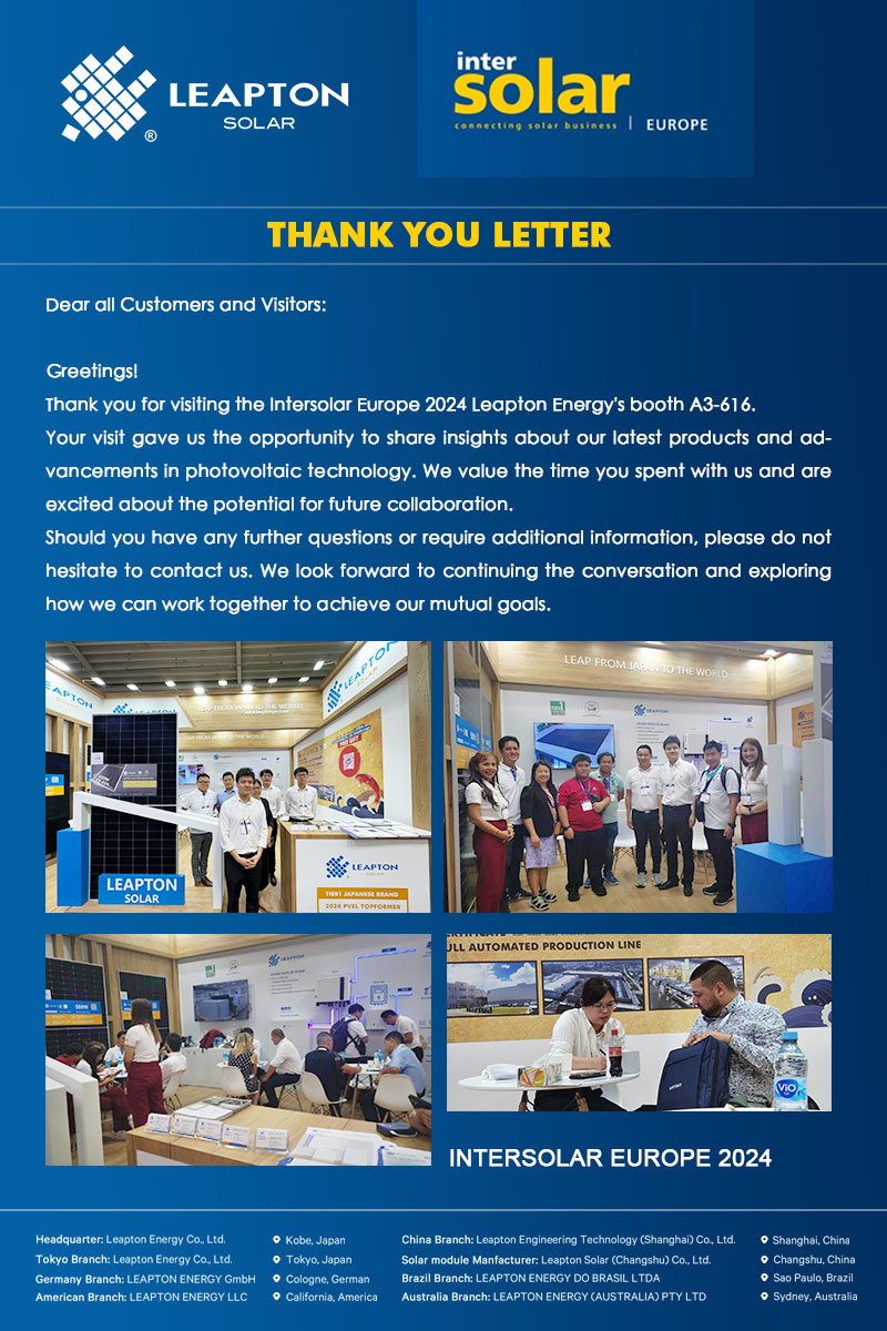 Thank You Letter For Intersolar Leapton Customers